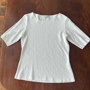 Perri Cutten textured knit ivory tee shirt top size M